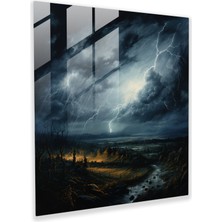 Popcas Fırtınalı Şimşek Cam Tablo - Fırtına Şimşek Duvar Dekorasyonu Modern Sanat