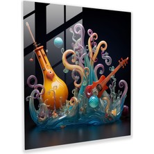 Popcas Denizanası Cam Tablosu - Masalsı Denizaltı Orkestrası Dekorasyonu - Denizanası Masalsı Tasarım Denizaltı Teması Canlı Renkler