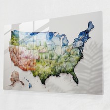Popcas Su Renkli Amerika Birleşik Devletleri Haritası Cam Tablo - Amerika Birleşik Devletleri Haritası Ev Dekorasyonu Su Renkli Resim