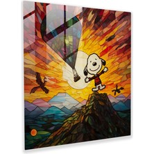 Popcas Snoopy Günbatımı Vitray Sanatı - Günbatımı Gökyüzü Vitray Cam Tablo