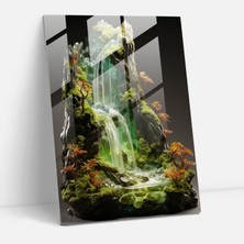 Popcas Gerçekçi Cam Duvar Sanatı - Şelale Cam Tablosu - Gerçekçi Cam Heykel Huzur Cam Sanatı Cam Duvar Sanatı