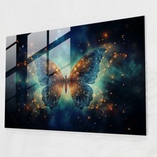Popcas Kurbağa Çiçeği Galaksi Cam Tablo - Kurbağa Çiçekleri ile Duvar Dekorasyonu Kelebek Modern Sanat