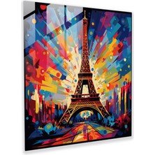 Popcas Canlı Cam Tablo - Eyfel Kulesi Modern Grafik Tasarım Cam Duvar Sanatı - Ev Dekorasyonu - Duvar Dekoru - Modern Sanat Eseri