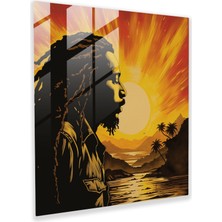 Popcas Bob Marley Günbatımı Cam Tablo - Bob Marley Cam Duvar Sanatı Ev Dekorasyonu Günbatımı Arka Planı