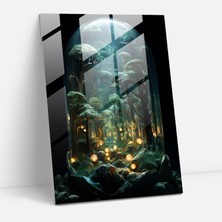 Popcas Gerçekçi Cam Heykel - Ay Işığında Orman Cam Tablosu - Ev Dekorasyonu Için Parlayan Ay Işığı