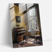 Popcas Johannes Vermeer Duvar Dekorasyonu - Klavsen Başında Kadın - Ev Dekorasyonu Cam Tablo