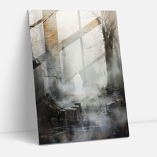 Popcas Korku Cam Tablo - Sisli Mezarlıkta Cin Gibi Figür - Korku Eterik Duvar Dekorasyonu Cam Duvar Sanatı