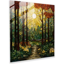 Popcas Orman Yaprakları Cam Duvar Sanatı - Yapraklar Ev Dekorasyonu Mozaik Cam Tablo