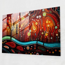 Popcas Rüya Zamanı Ruhlar Cam Tablo - Detaylı Aborjin Ilhamlı Sanat Eseri - Aborjin Ruhani Gelenekler Gizemcilik Cam Sanatı