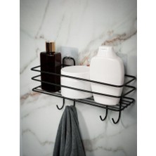 Yapışkanlı 4 Kancalı Banyo Rafı Siyah Banyo Lif Şampuanlık Duşakabin Askısı