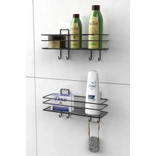 Yapışkanlı 4 Kancalı Banyo Rafı Banyo Şampuanlık Duşakabin Duş Askısı 2 Li Set