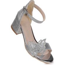  Zete Kum Simli Kız Çocuk 4 cm Topuklu Sandalet Abiye Ayakkabı