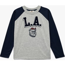 Uzun Reglan Kol Bisiklet Yaka Pamuk Viskon Karışımlı Baskılı Tişört