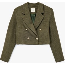 Uzun Kollu Kruvaze Tüvit Crop Blazer Ceket