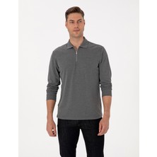 Pierre Cardin Erkek Antrasit Melanj Slim Fit Kıvrılmaz Fermuarlı Polo Yaka Basic Pike Sweatshirt 50314046-VR081