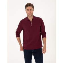 Pierre Cardin Erkek Bordo Slim Fit Kıvrılmaz Fermuarlı Polo Yaka Basic Pike Sweatshirt 50314046-VR014