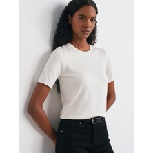 10779 Bisiklet Yaka Kısa Kol Basic Triko Bluz-Ekru