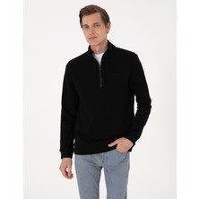 Pierre Cardin Erkek Siyah 3 Iplik Regular Fit Fermuarlı Dik Yaka Basic Sweatshirt 50314044-VR046