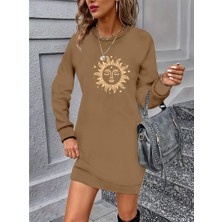 Mareandpanda Kadın Uzun Kollu Bisiklet Yaka Güneş Desenli Viskon Iki Iplik Elbise