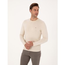 Pierre Cardin Erkek Bej Slim Fit Bisiklet Yaka Basic Triko Kazak 50314192-VR011