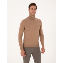 Pierre Cardin Erkek Camel Slim Fit Balıkçı Yaka Basic Triko Kazak 50314202-VR015