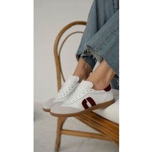 Tolisso Beyaz-Bordo Hakiki Deri  Spor Ayakkabi