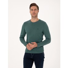 Pierre Cardin Erkek Yeşil Slim Fit Bisiklet Yaka Basic Triko Kazak 50314192-VR054