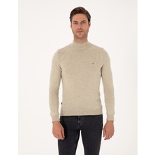 Pierre Cardin Erkek Kum Melanj Slim Fit Yarım Balıkçı Yaka Basic Triko Kazak 50314176-VR123