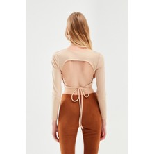 Quzu Cut Out Zincirli Crop Bluz Bej