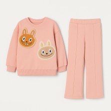Kız Çocuk 3 Iplik Şardonlu Peluş Baskı Detaylı Sweatshirt - Eşofman Alt Üst Takım