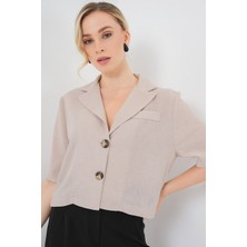 Hiccup Kadın BDART Düğmeli Kısa Gömlek Bej Doğal