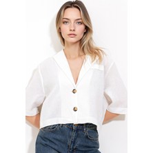 Hiccup Kadın BDART Düğmeli Kısa Gömlek Beyaz