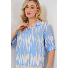 Hiccup Kadın BDART Düğmeli Desenli Kısa Gömlek Maya Mavisi