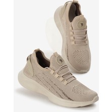 Unisex Bej Termo Taban Şerit Detaylı Bağcıklı Triko Spor Ayakkabı