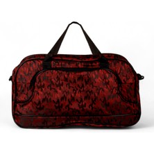 Unisex Kırmızı Kamuflaj Kamuflaj Desenli Önü Fermuarlı Iki Bölmeli Seyahat ve Spor Çantası