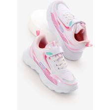 Tonny Black Unisex Çocuk Spor Ayakkabı Beyaz Pembe Desenli Hafif EVA Taban Cırtlı
