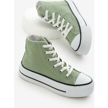 Çocuk Unisex Mint Yeşili Termo Kalın Taban Bağcıklı Uzun Keten Spor Ayakkabı