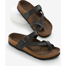 Kadın Füme Rahat Kalıp Poli Taban Çapraz Model Nubuk Parmak Arası Terlik