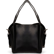 Kadın Siyah Orta Boy Suni Deri Askılı El ve Omuz Çantası
