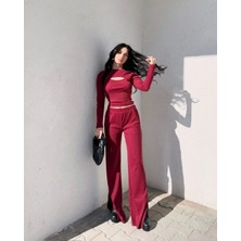 Pencereli Detaylı Alt Üst Takım Bordo W3864