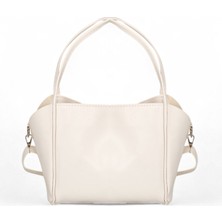 Kadın Krem Orta Boy Suni Deri Askılı El ve Omuz Çantası