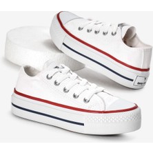 Çocuk Unisex Beyaz Termo Kalın Taban Bağcıklı Keten Spor Ayakkabı