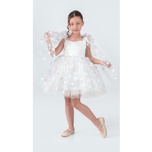 Mnk Baby & Kids Imeros Çiçek Brode Desen Kız Abiye Mini Elbise Trend Parti Stili 11-12 Yaş M00736