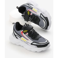 Çocuk Unisex Siyah Füme Eva Faylon Taban Desenli Cırtlı Lastik Bağcıklı Spor Ayakkabı