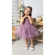 Mnk Baby & Kids Mor Kız Çocuk Abiye Elbise Daisy Trend Stil Özel Olay için Nakışlı MNK0585