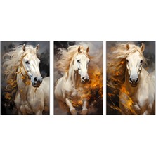 Aden Dekoratif 3lü Set Beyaz Atlar Şık Görünüm Kanvas Tablo