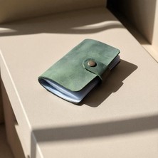 Kredi Kartlık Hakiki Deri Içi Şeffaf 10-20 Bölmeli Hediyelik Kartlık Küçük Kartvizitlik ( 9 x 7 cm ) Yeşil
