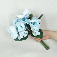 Mavi Manolya Çiçeği 7 Li Yapay Çiçek Lateks Islak Manolya Çiçek Demeti 33 cm