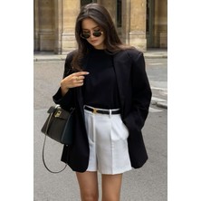 Yüksek Bel Wed Leg Cep Detaylı Midi Boy Şort