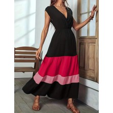 Tex Nova Kadın Kısa Kollu Kruvaze Yakalı Çok Renkli Aerobin Elbise